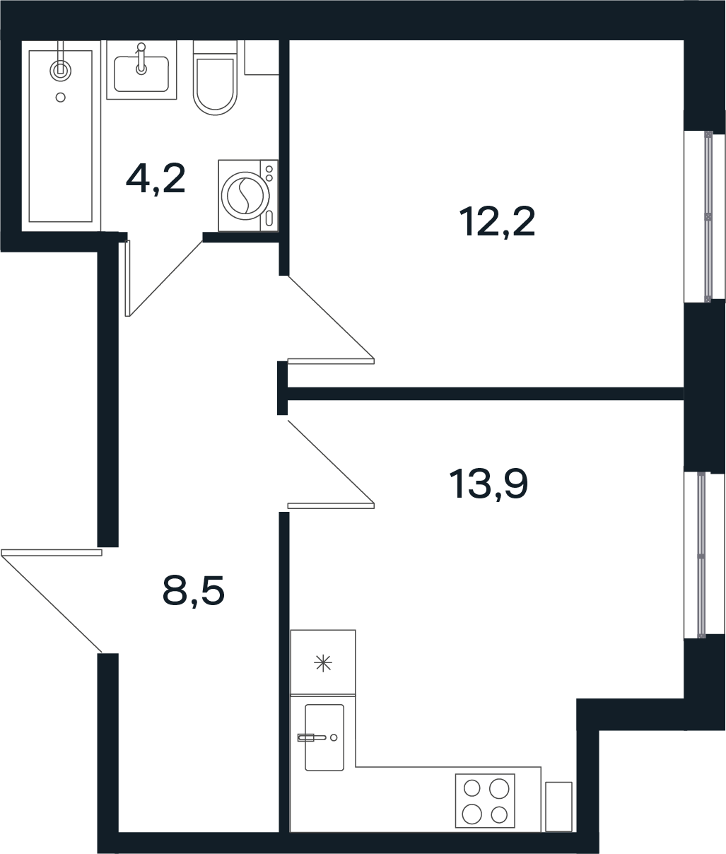 Планировка: 1-комн. квартира 38,8 м²