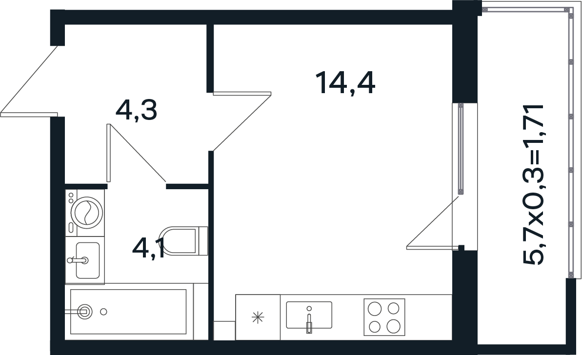 Планировка Студия 24,51 м²