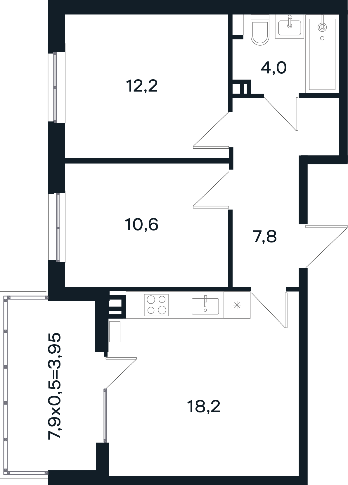 Планировка: 2-комн. квартира 56,8 м²