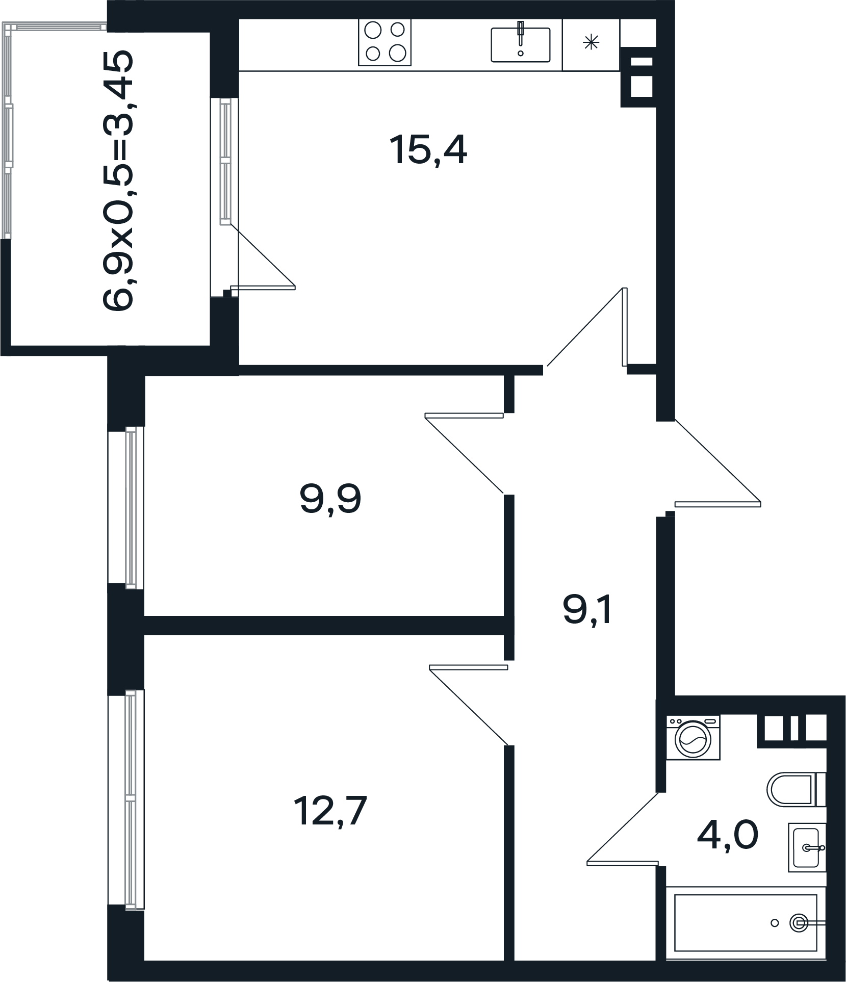 Планировка 2-комнатная 54,55 м²