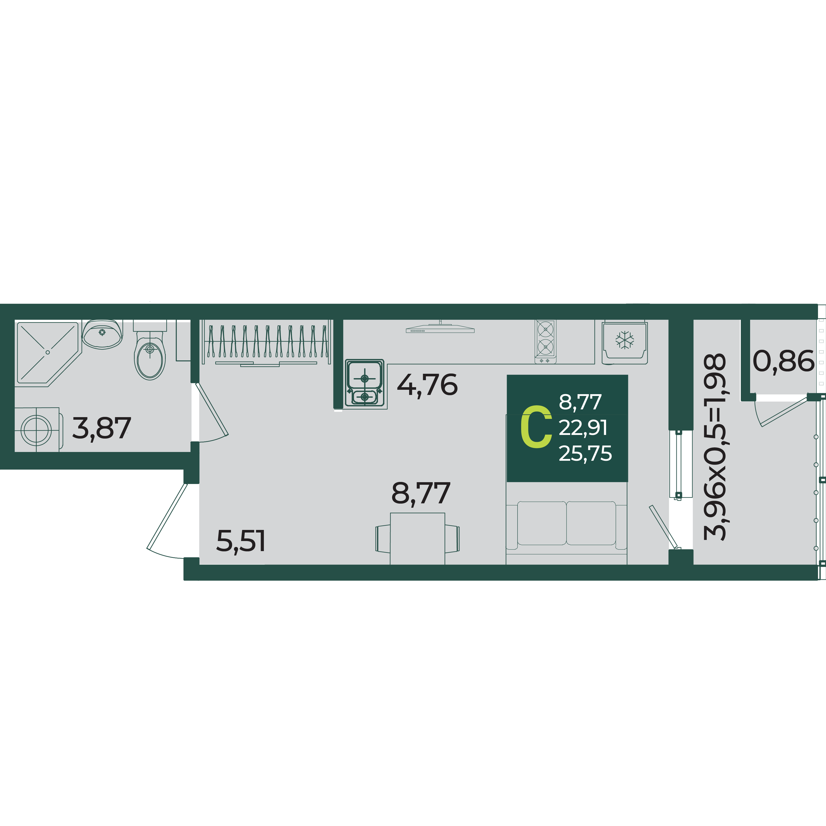 Планировка Студия 25,75 м²