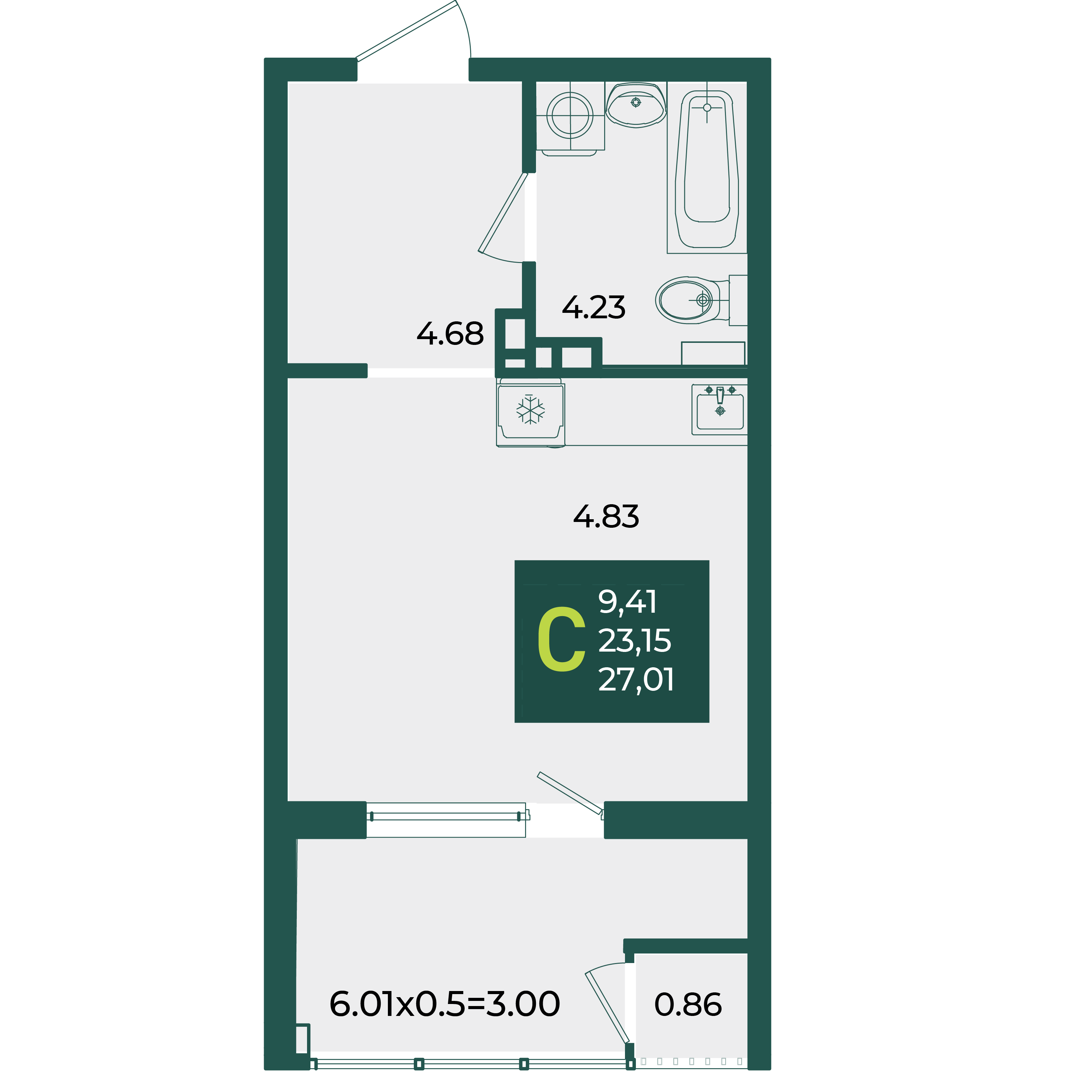 Планировка: Студия 27 м²
