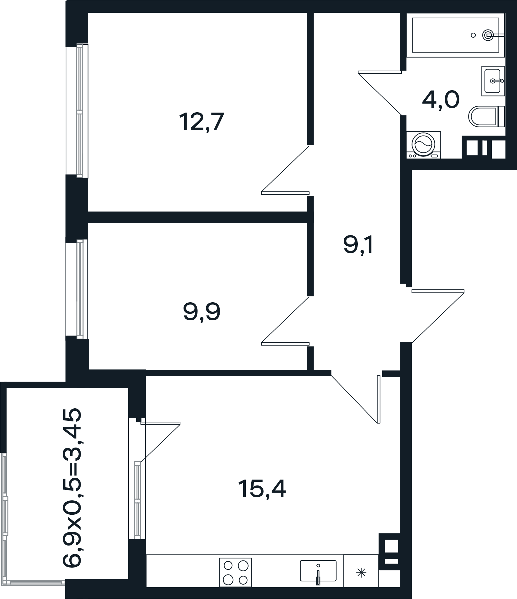 Планировка 2-комнатная 54,55 м²