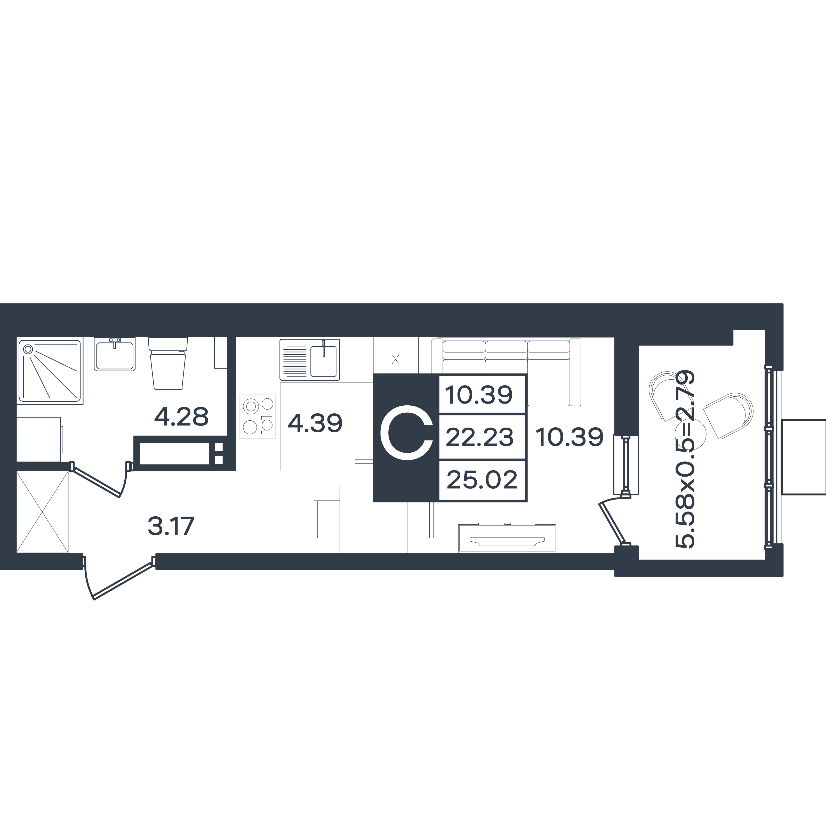 Планировка: Студия 25 м²