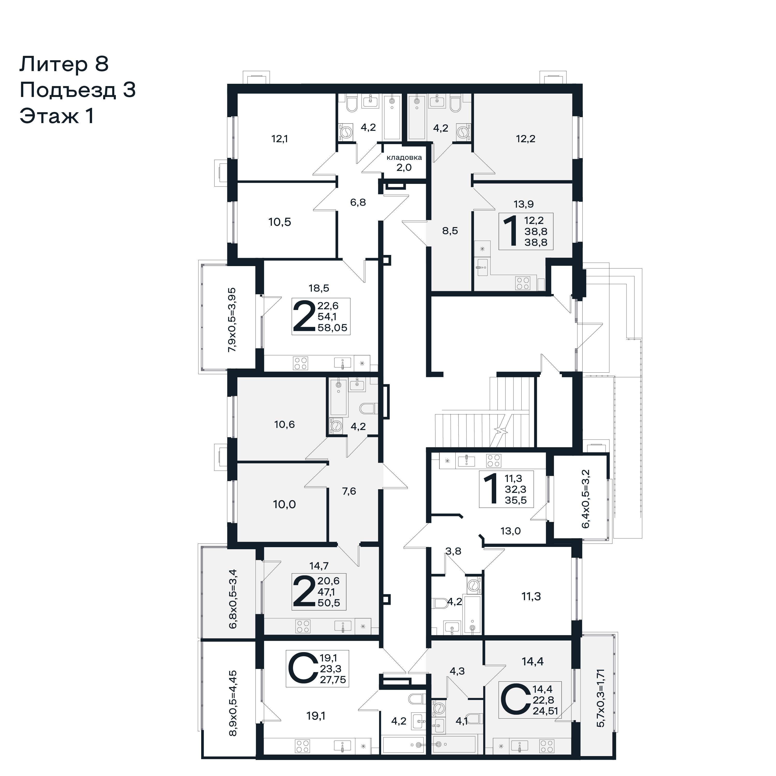План 1 этажа, Литер 8, подъезд 3