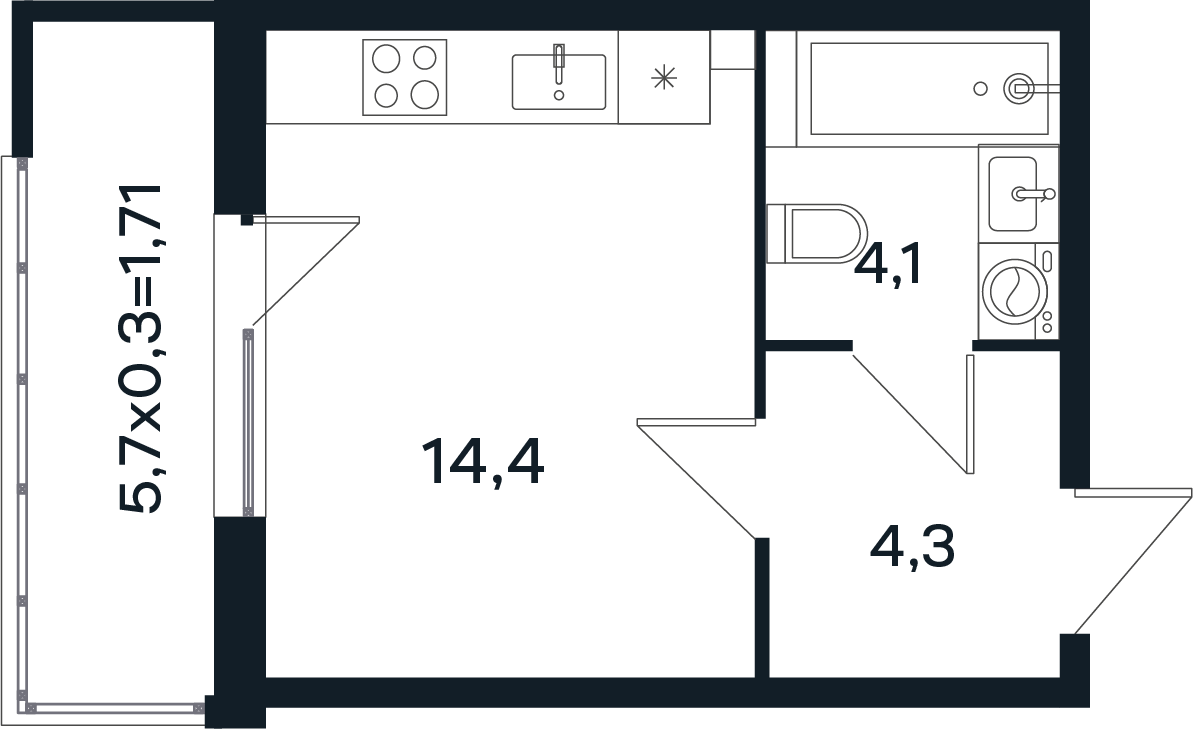 Планировка: Студия 24,5 м²