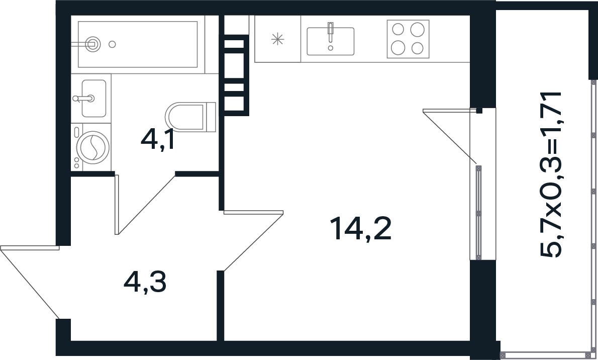 Планировка: Студия 24,3 м²