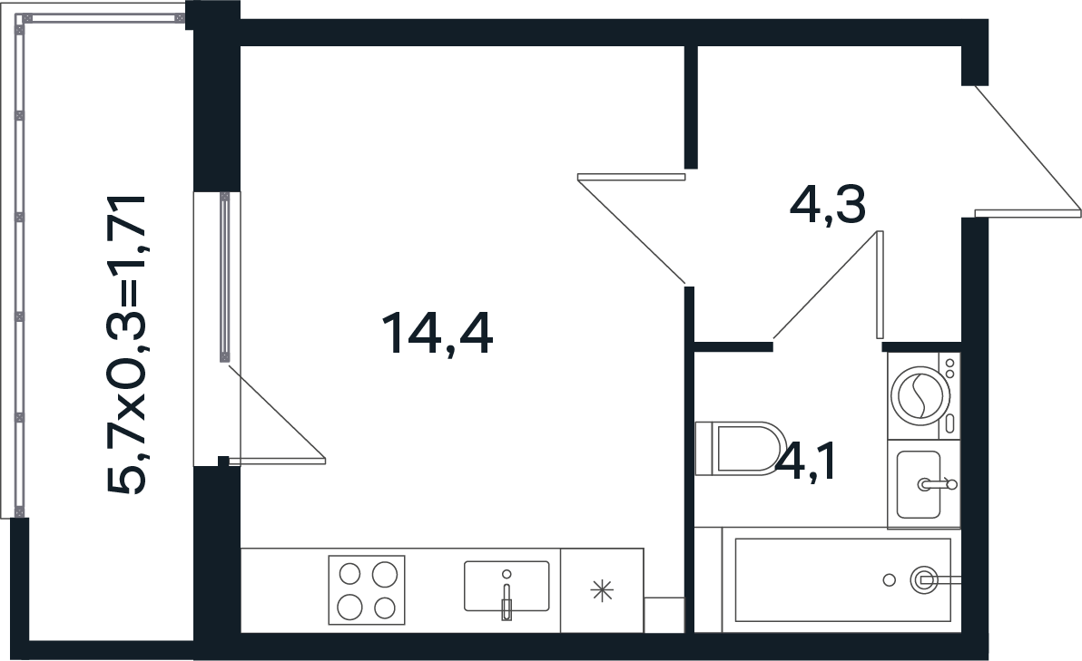 Планировка: Студия 24,5 м²