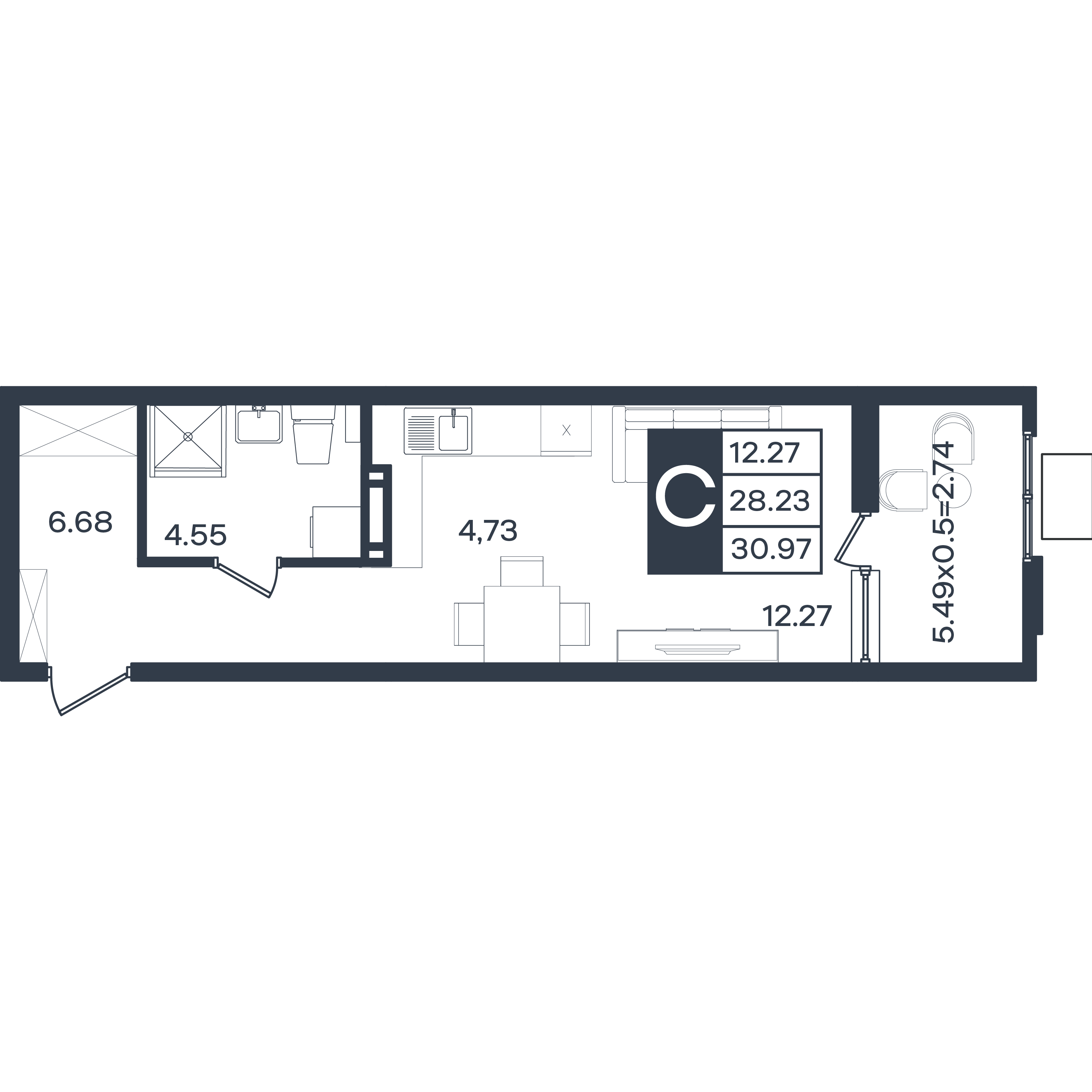 Планировка: Студия 31 м²