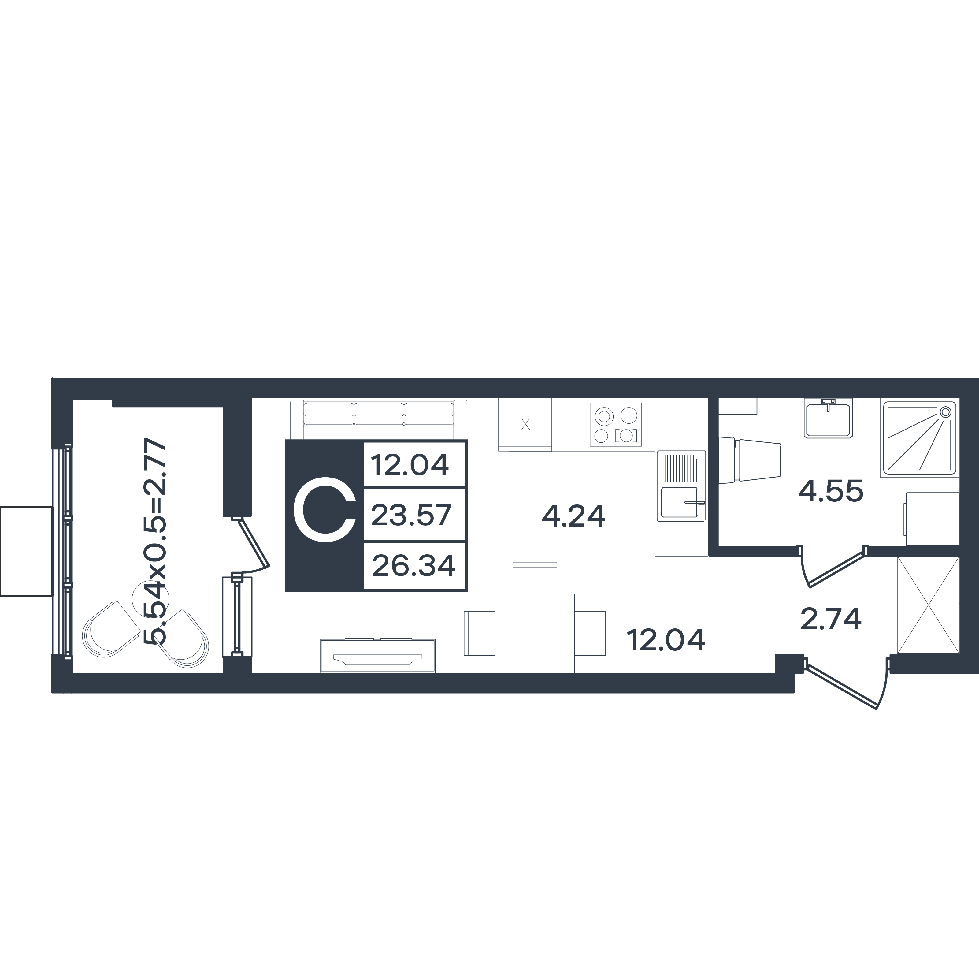 Планировка: Студия 26,3 м²