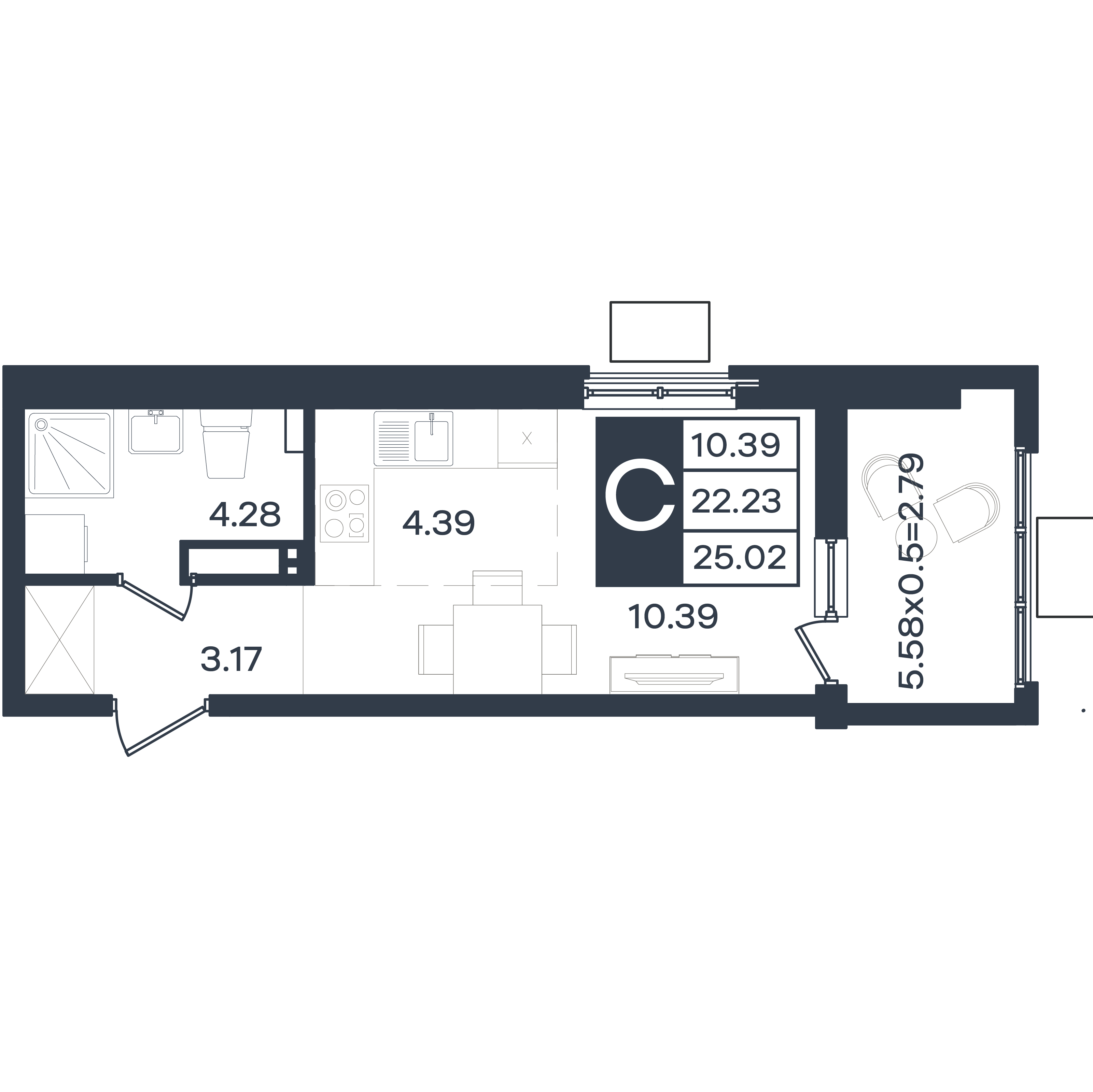 Планировка: Студия 25 м²