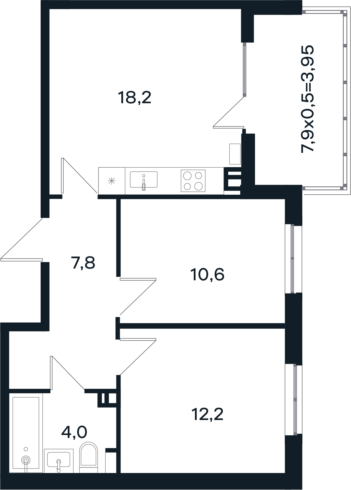 Планировка: 2-комн. квартира 56,8 м²