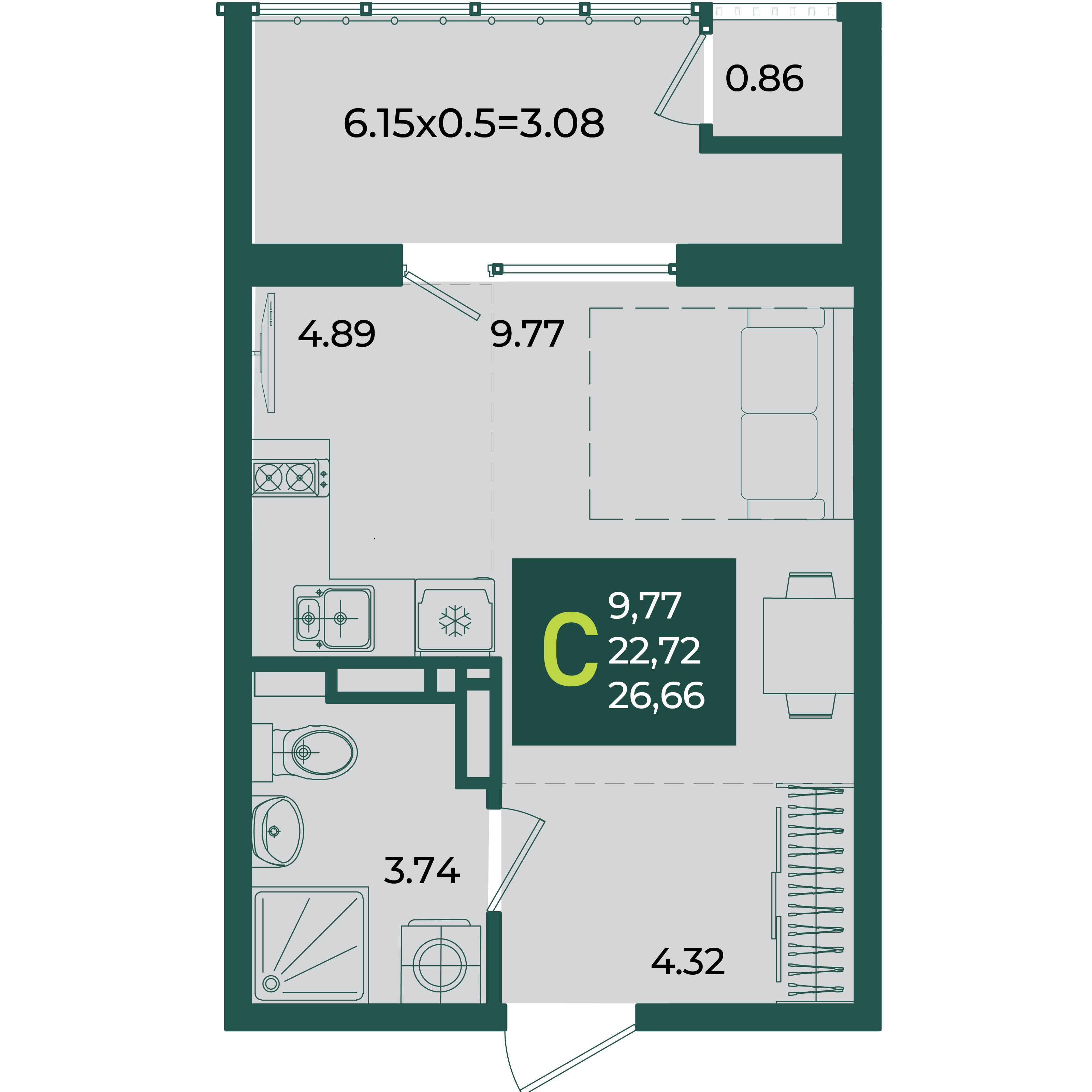 Планировка Студия 26,66 м²
