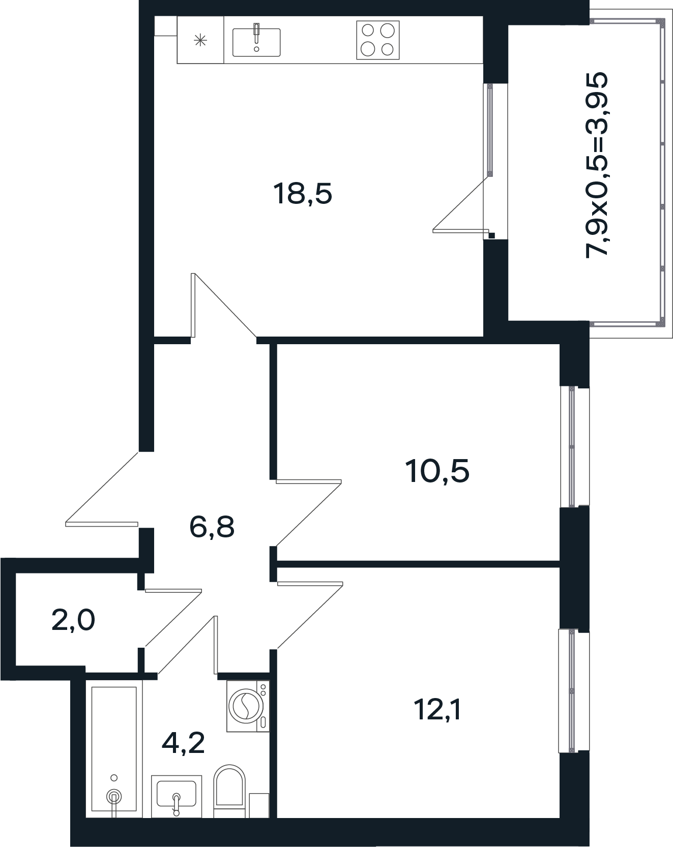 Планировка: 2-комн. квартира 58,1 м²