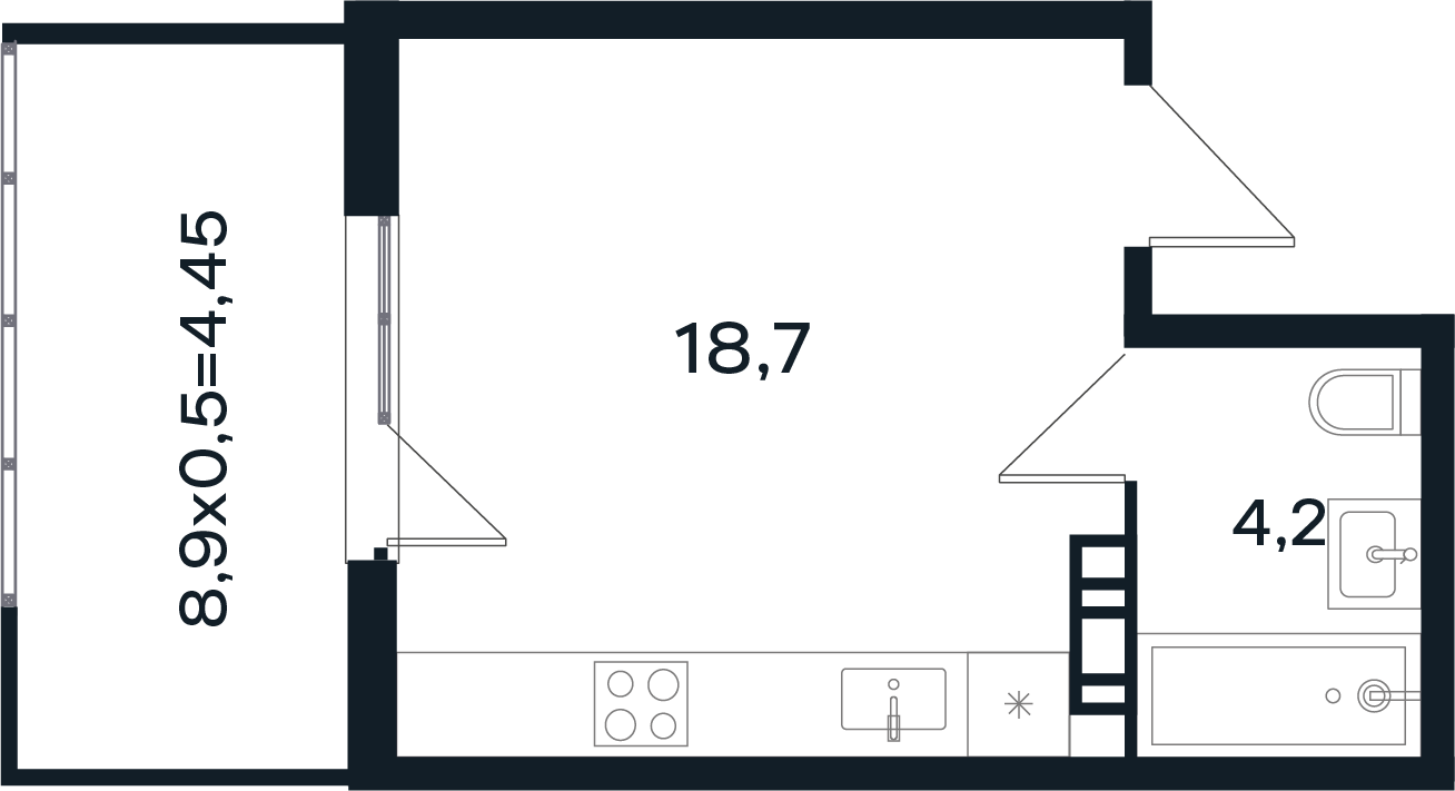Планировка: Студия 27,4 м²