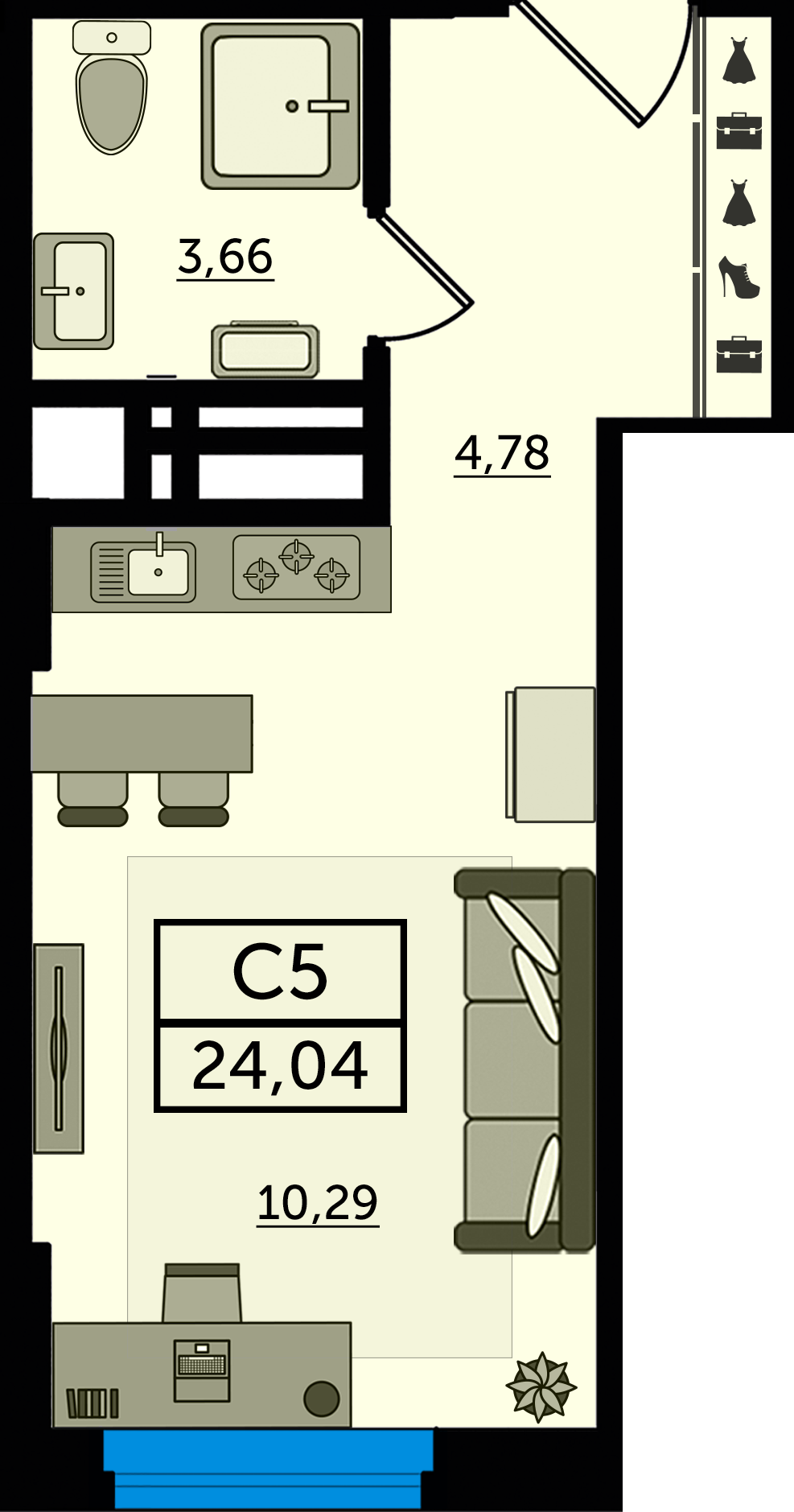 Планировка Студия 24,04 м²