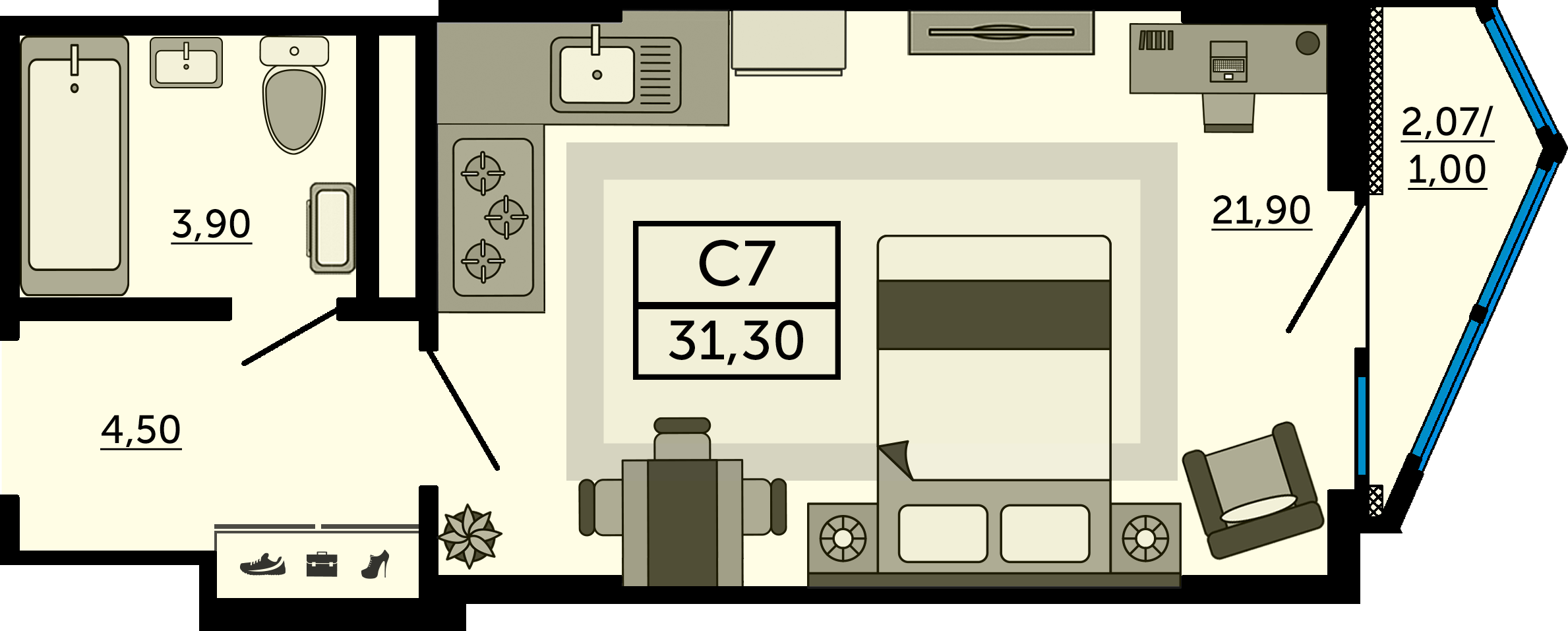 Планировка Студия 31,4 м²