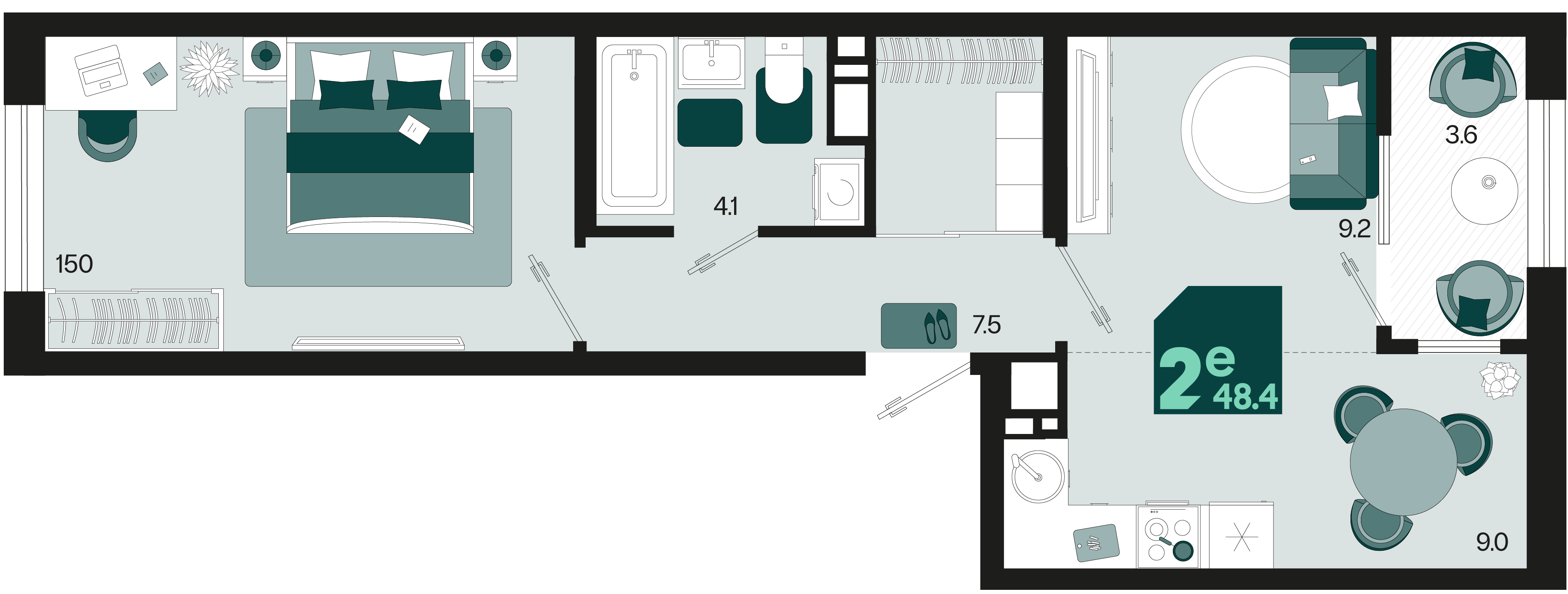 Планировка 2-комнатная 48,4 м²