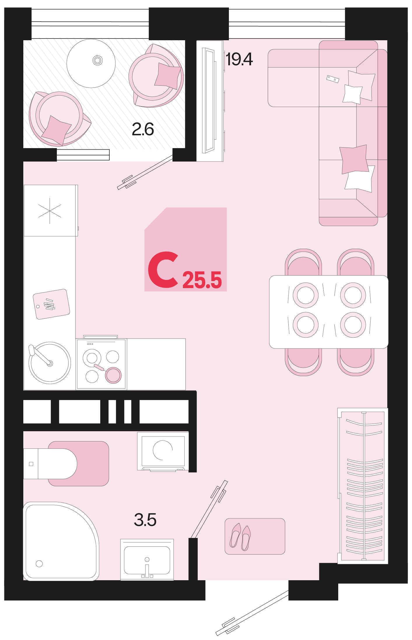 Планировка Студия 25,5 м²