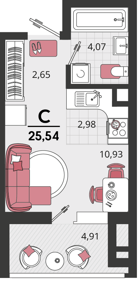 Планировка Студия 25,54 м²
