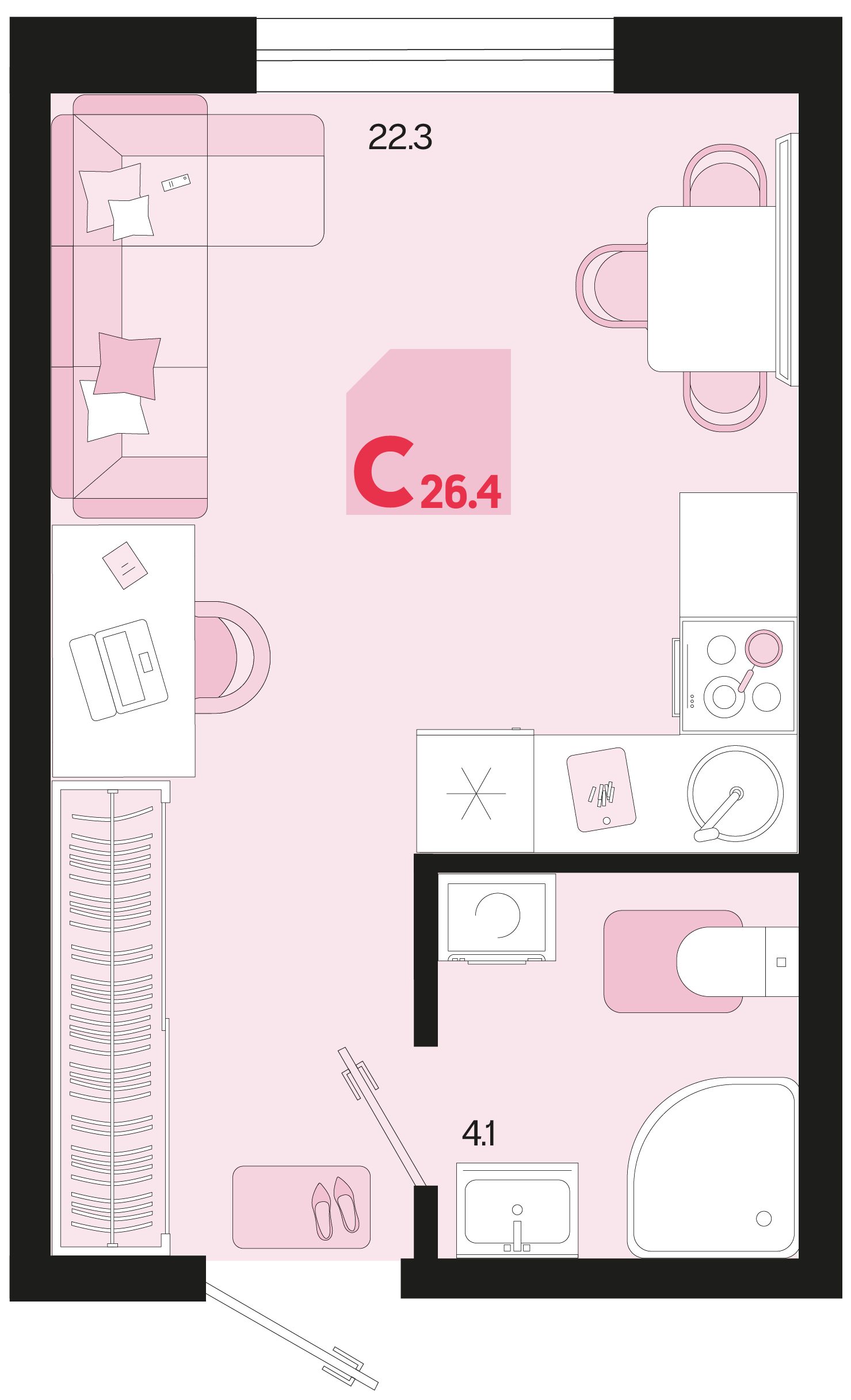 Планировка Студия 26,4 м²