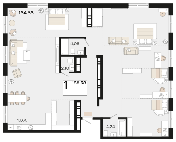 Планировка 1-комнатная 188,58 м²