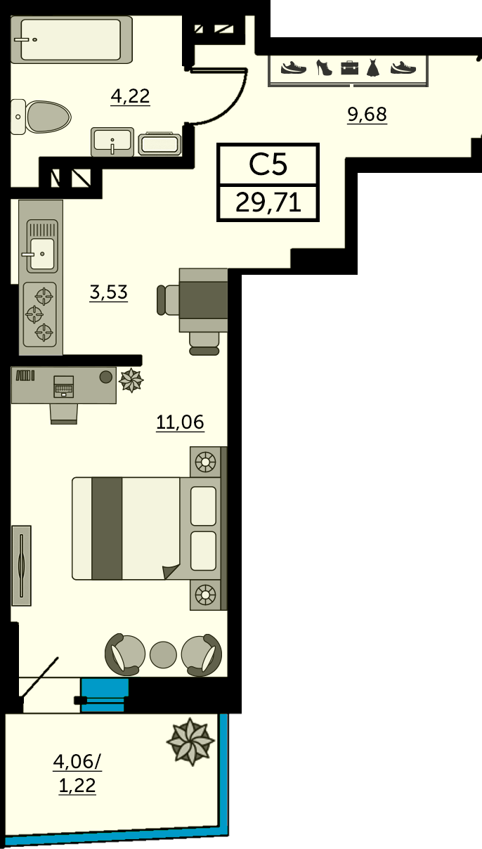 Планировка Студия 29,7 м²