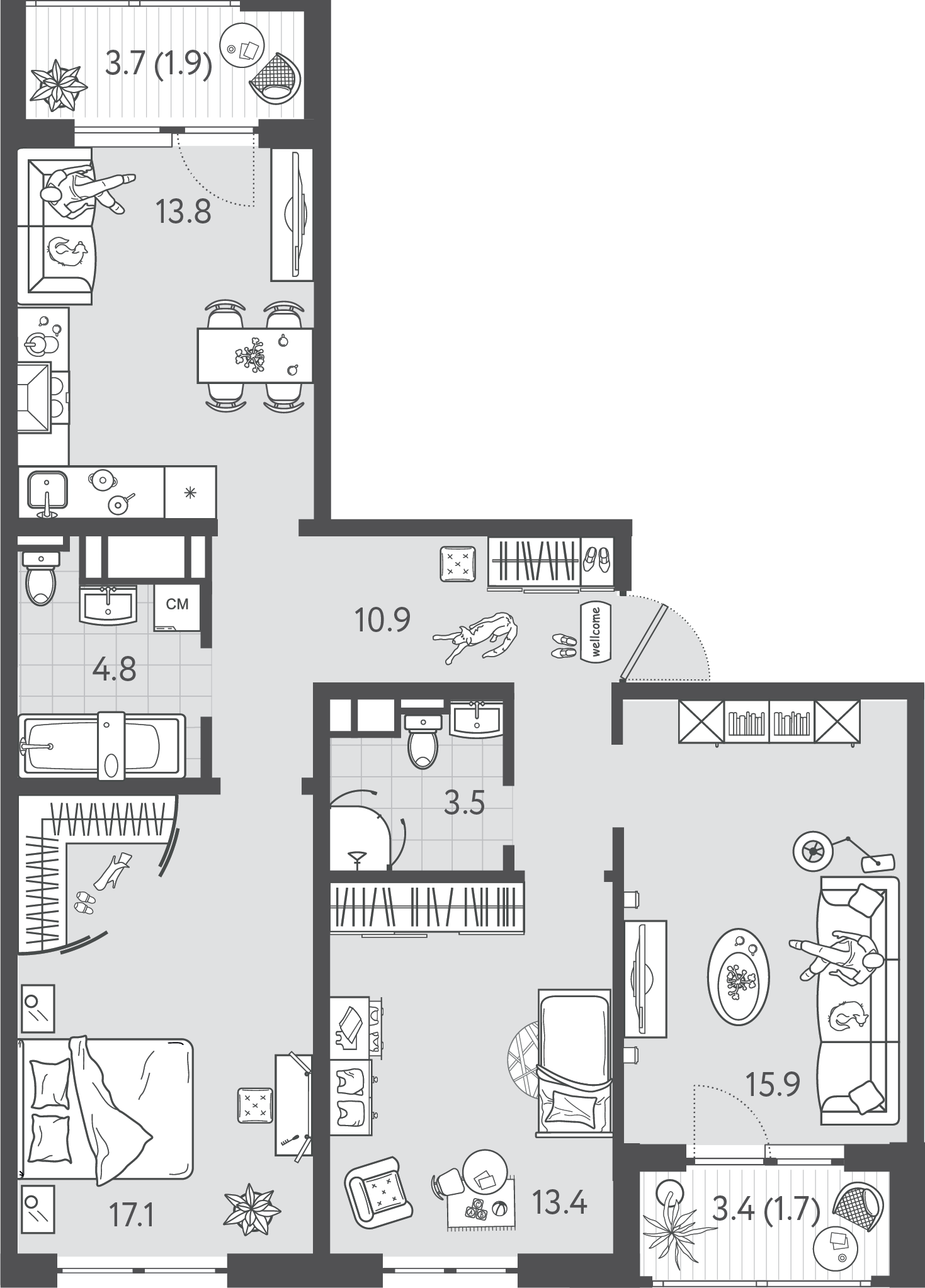 Планировка 3-комнатная 83,05 м²