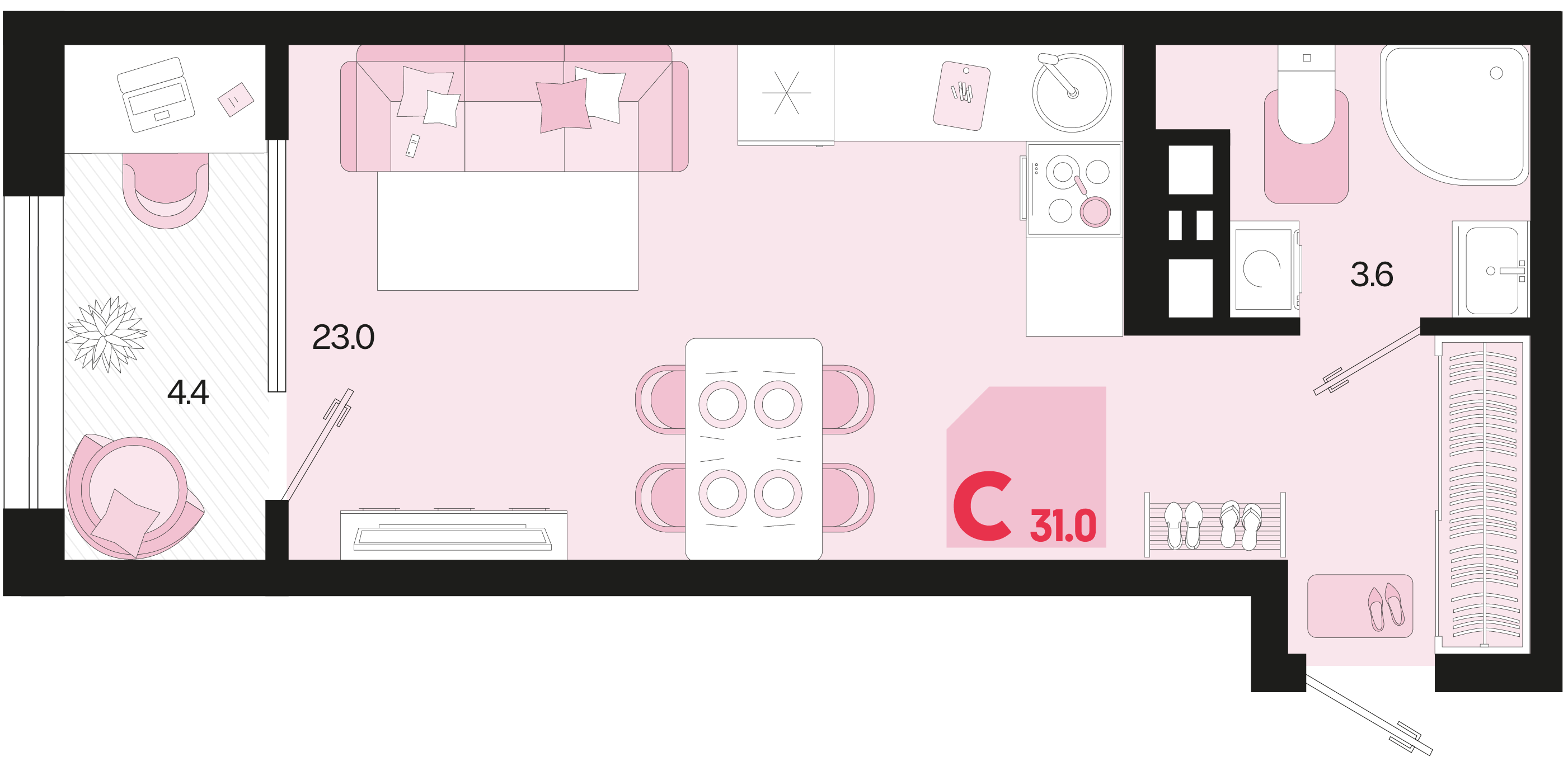 Планировка Студия 31 м²