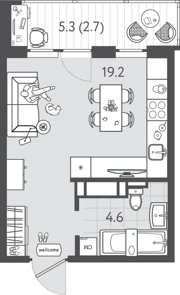 Планировка Студия 26 м²
