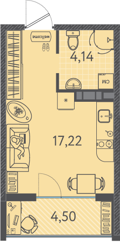 Планировка Студия 23 м²