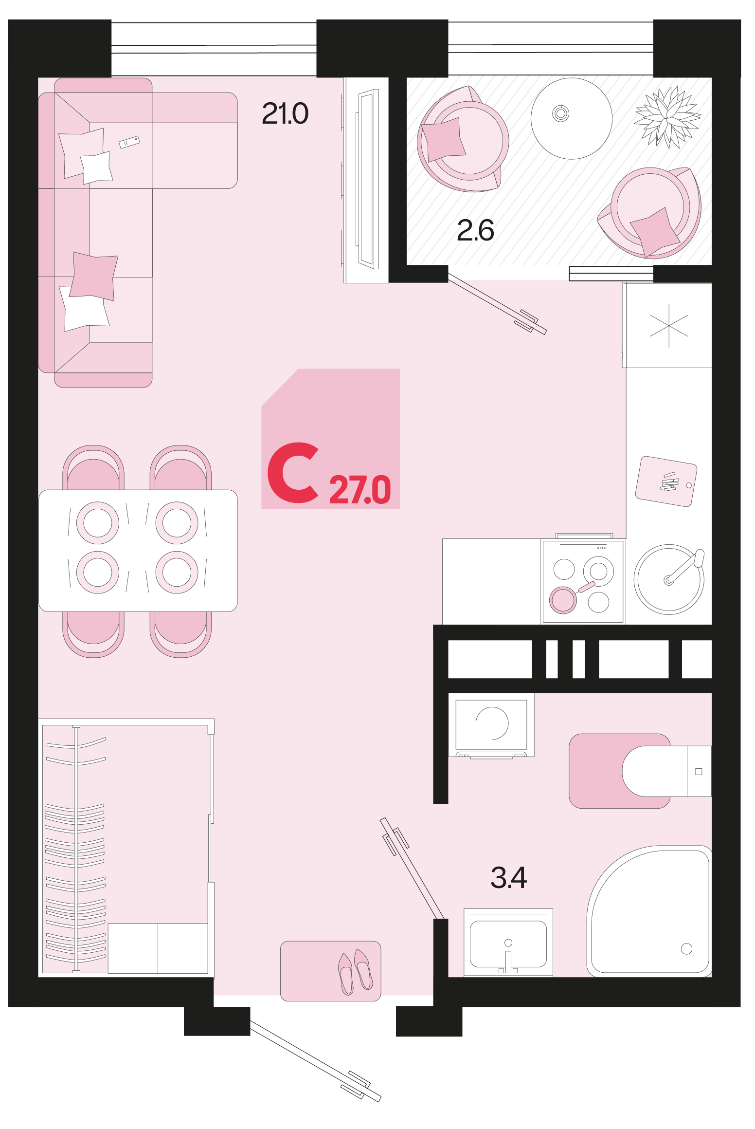 Планировка Студия 27 м²