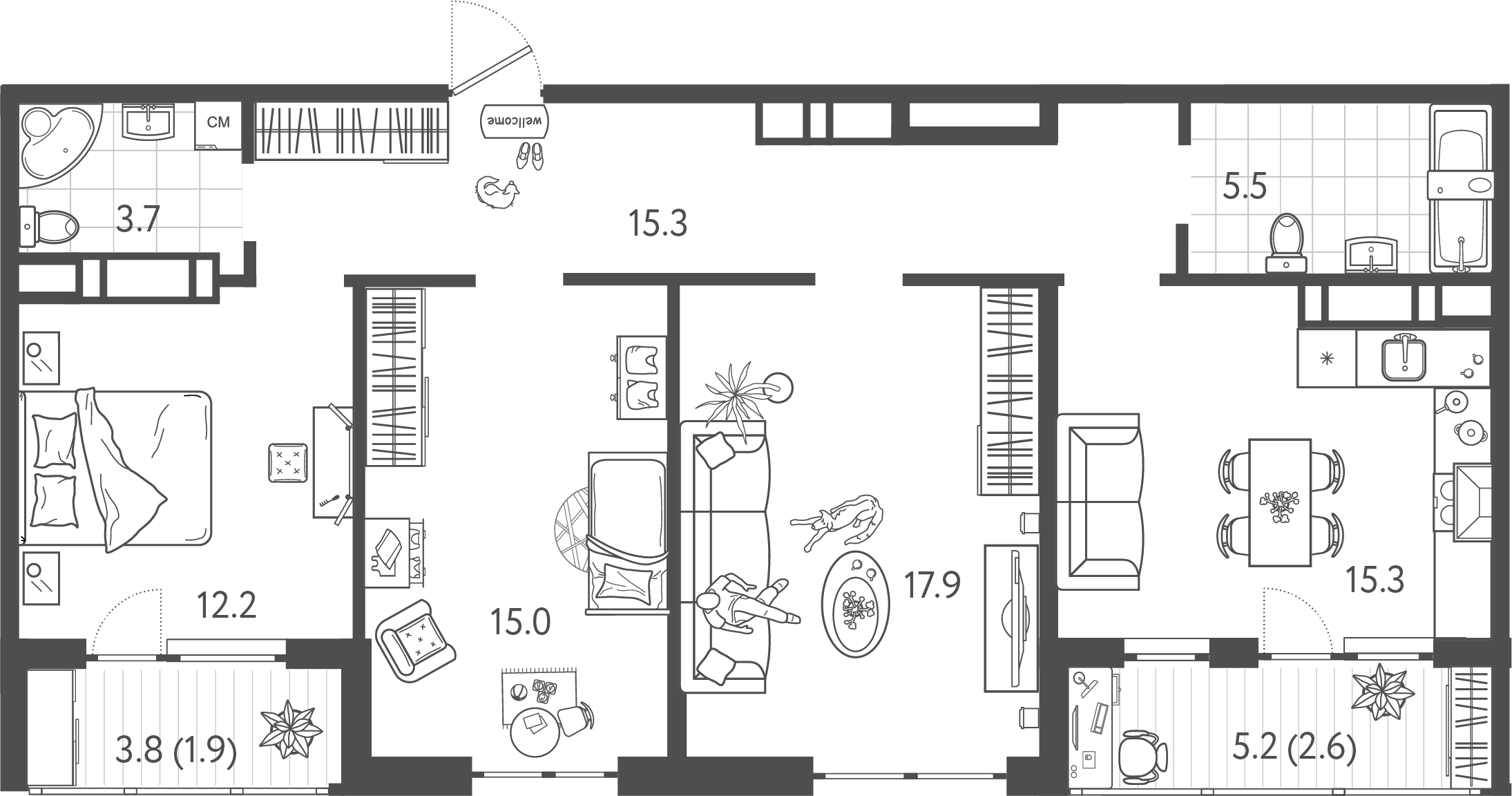 Планировка: 3-комн. квартира 88,6 м²