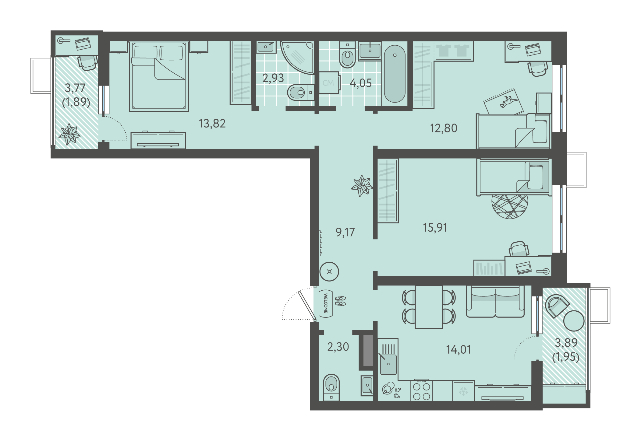 Планировка: 3-комн. квартира 78,8 м²