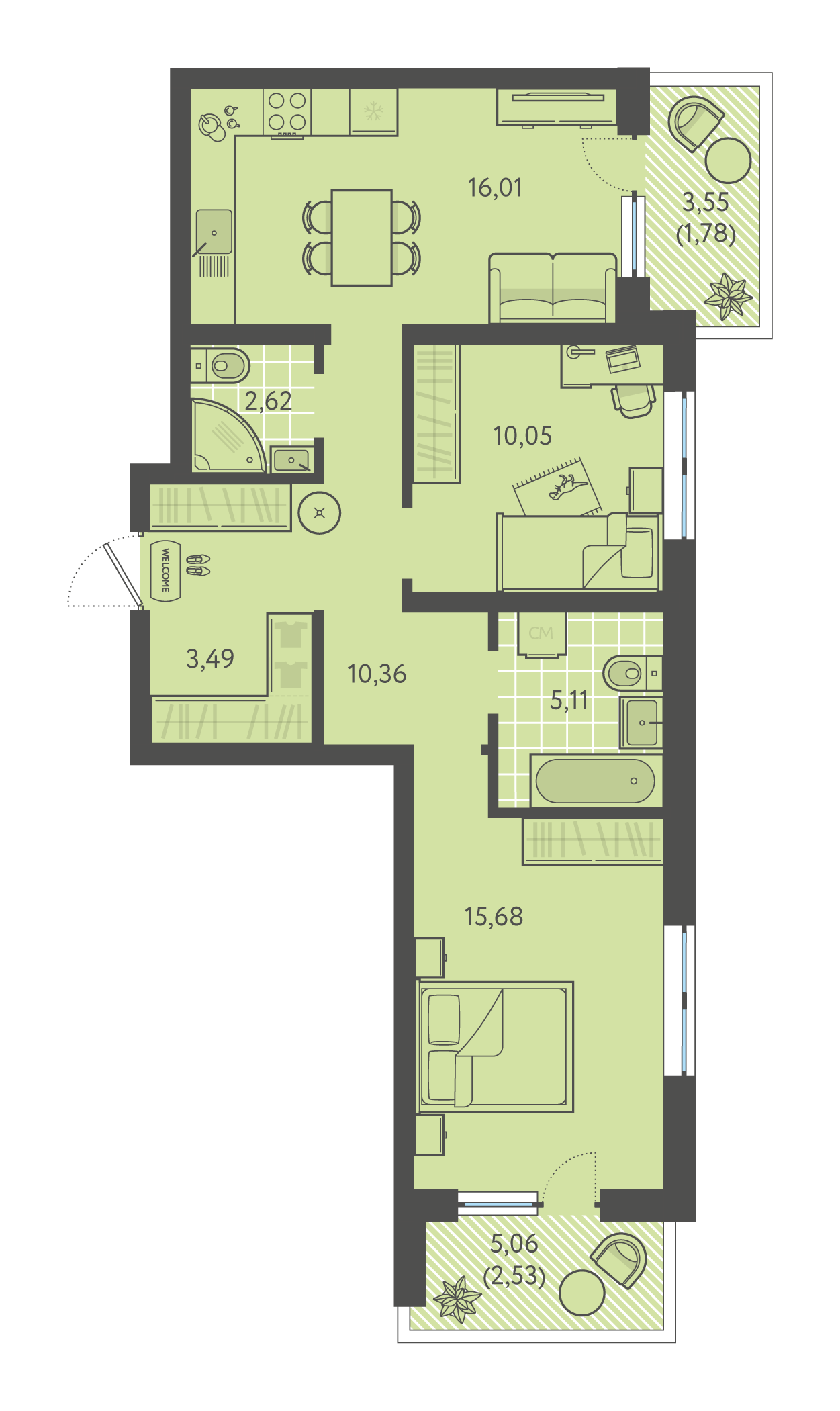 Планировка: 2-комн. квартира 67,6 м²