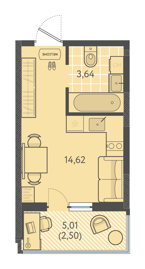 Планировка: Студия 21,5 м²