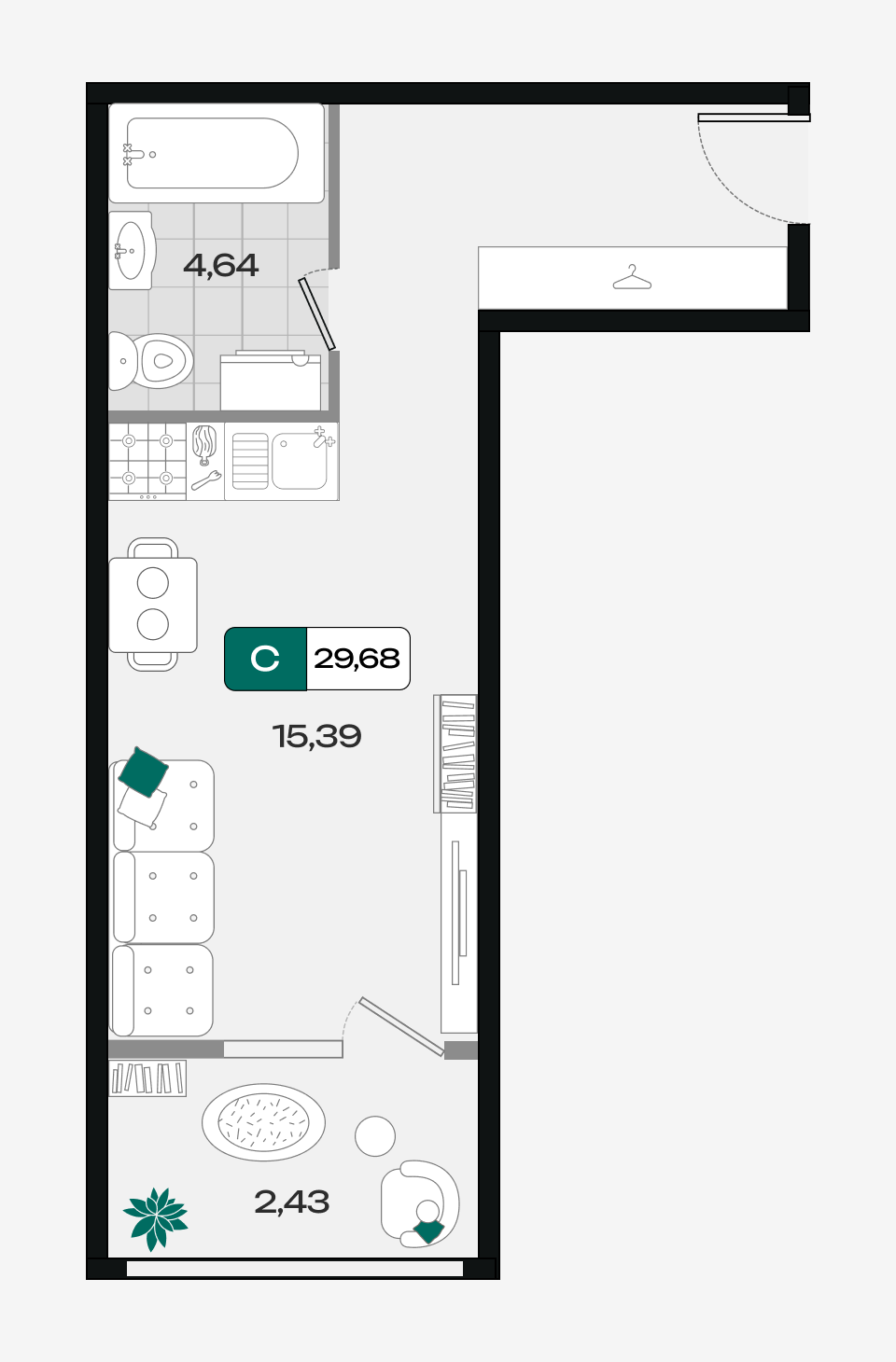 Планировка: Студия 29,7 м²