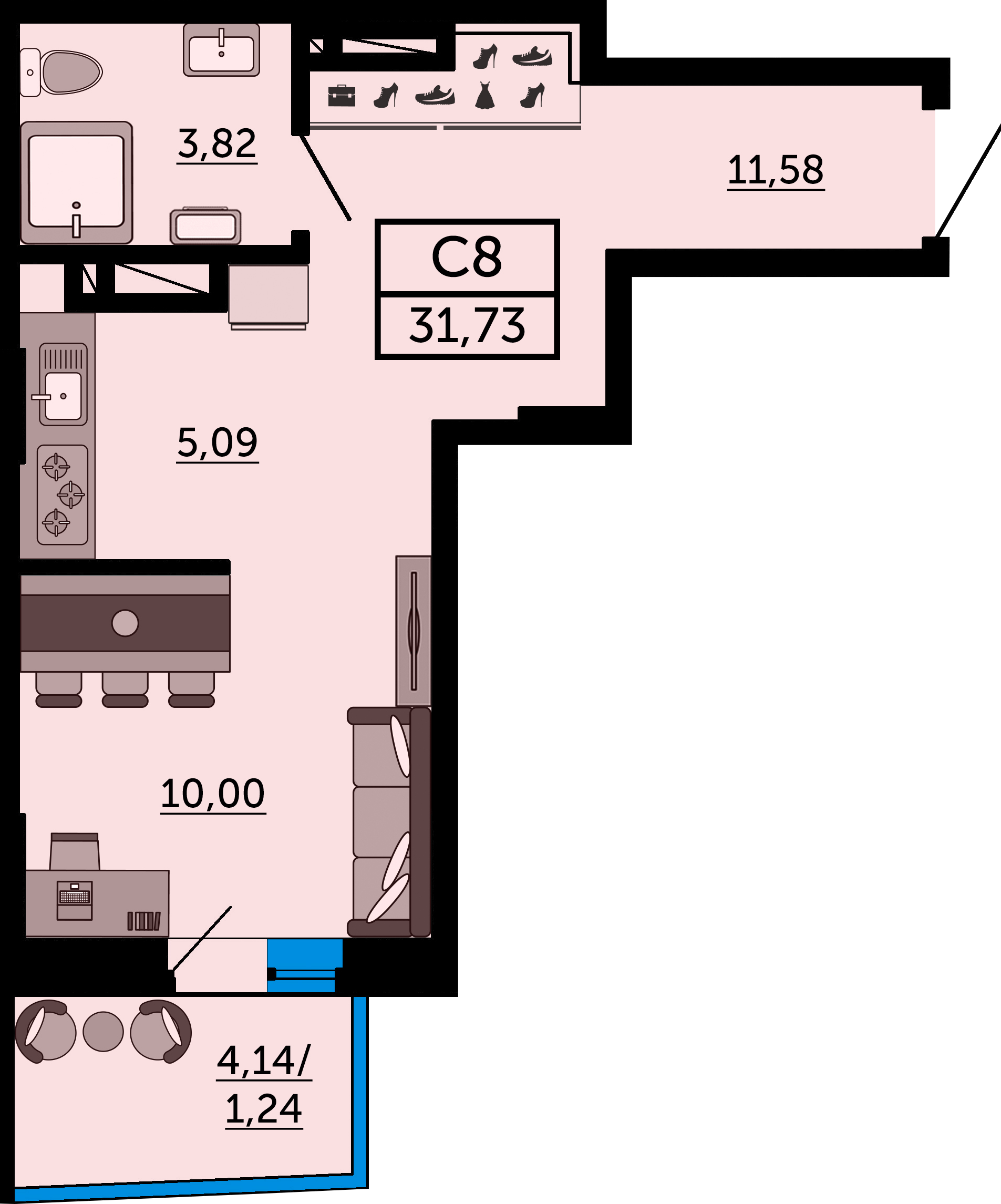 Планировка Студия 32,1 м²