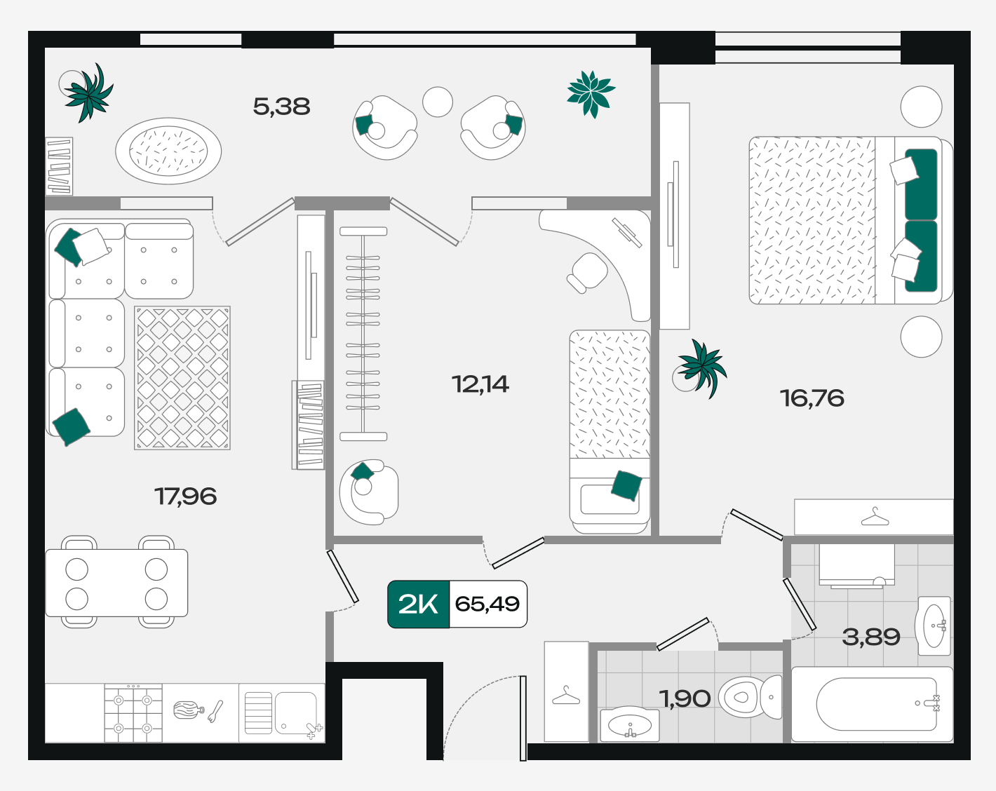 Планировка: 2-комн. квартира 65,5 м²