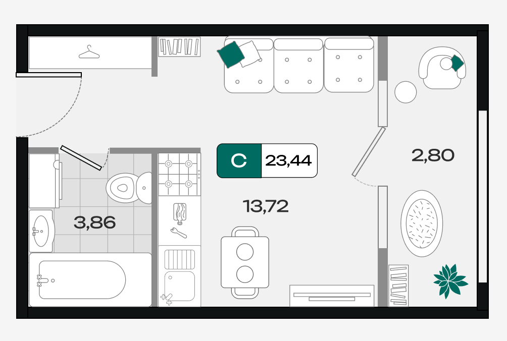 Планировка: Студия 23,4 м²