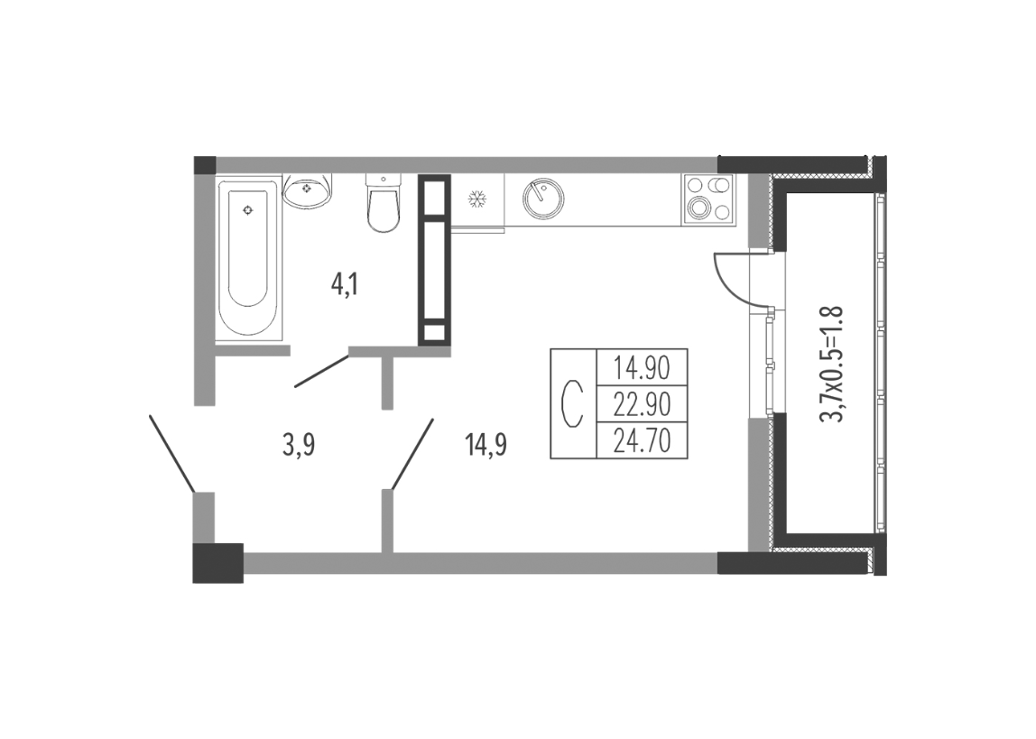 Планировка: Студия 25,7 м²