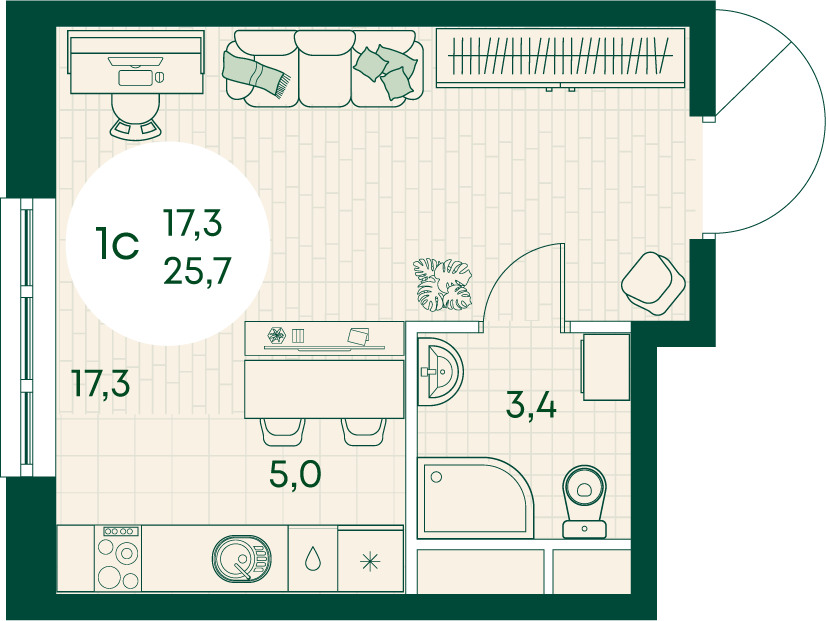 Планировка Студия 25,7 м²