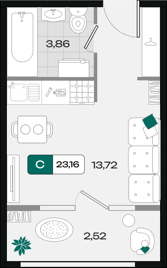 Планировка: Студия 23,2 м²
