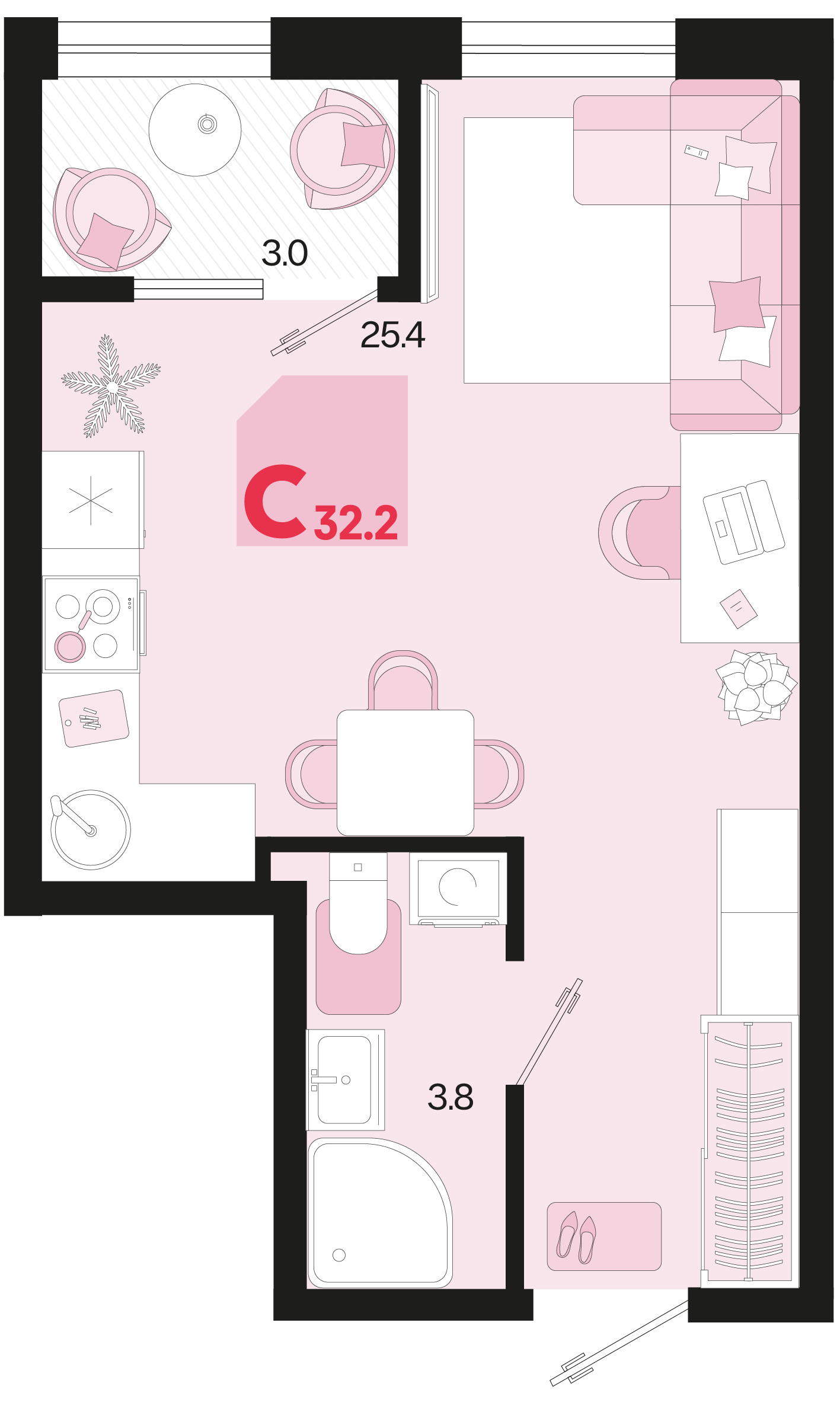 Планировка Студия 32,2 м²