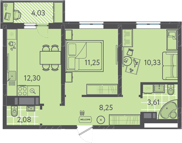 Планировка: 2-комн. квартира 48,9 м²