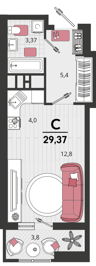 Планировка Студия 29,5 м²