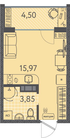 Планировка Студия 21,8 м²