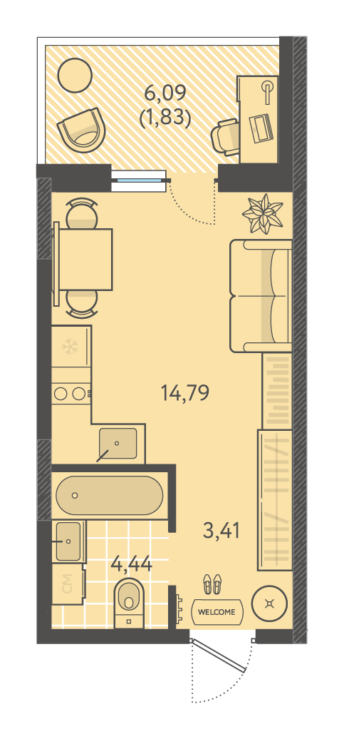 Планировка Студия 24,23 м²