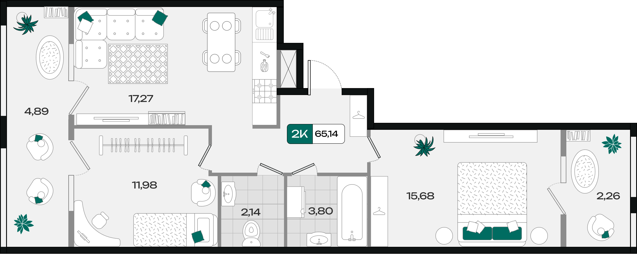 Планировка: 2-комн. квартира 65,1 м²