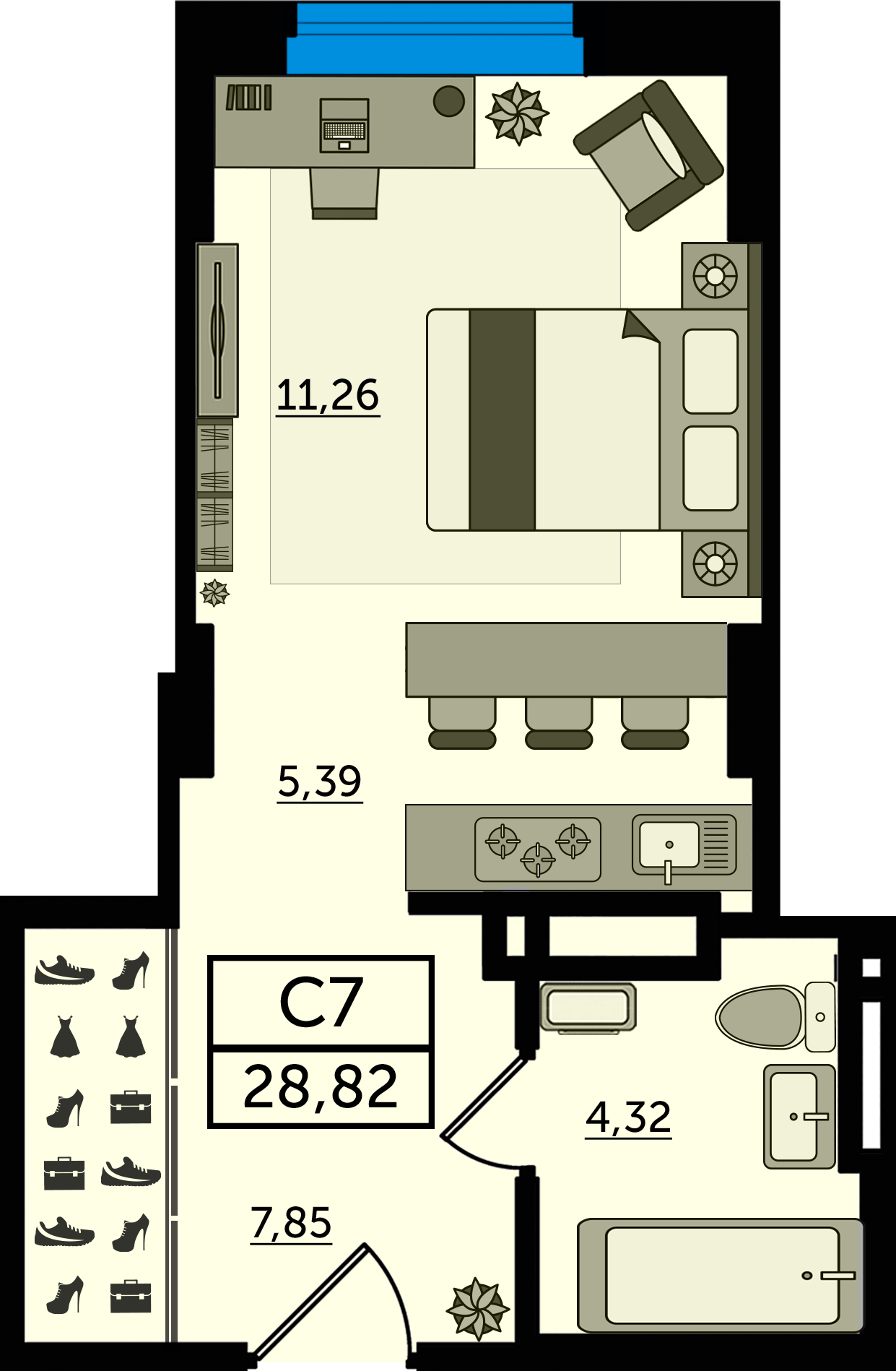 Планировка Студия 28,82 м²